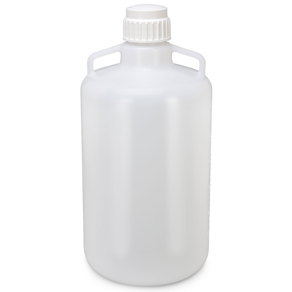 Globe Scientific Carboy, Round with Handles, PP, White PP Screwcap, 25 Liter, Molded Graduations, Autoclavable Image